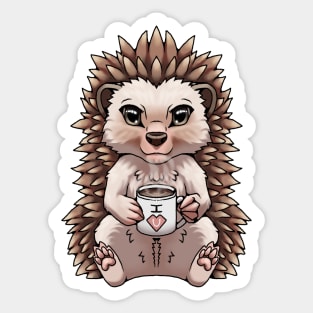 Cute Hedgehog I love you holding mug of tea, coffee, or hot chocolate Sticker